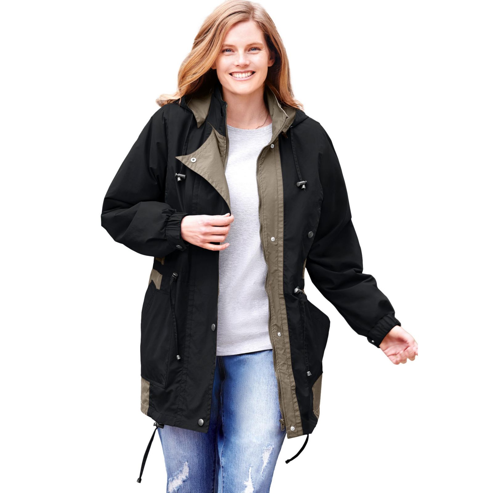 Woman Within Plus Size Colorblocked Taslon Anorak