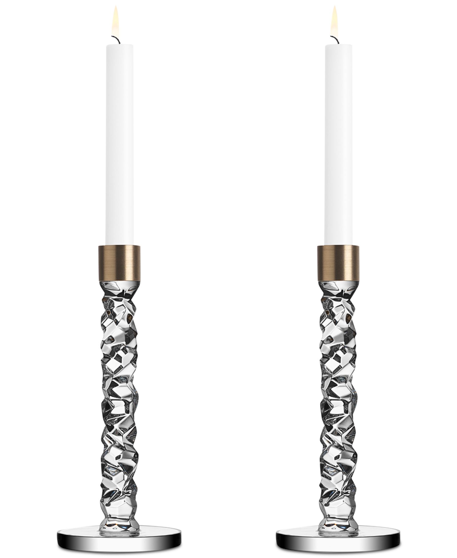Orrefors Carat Brass Medium Candlestick Pair