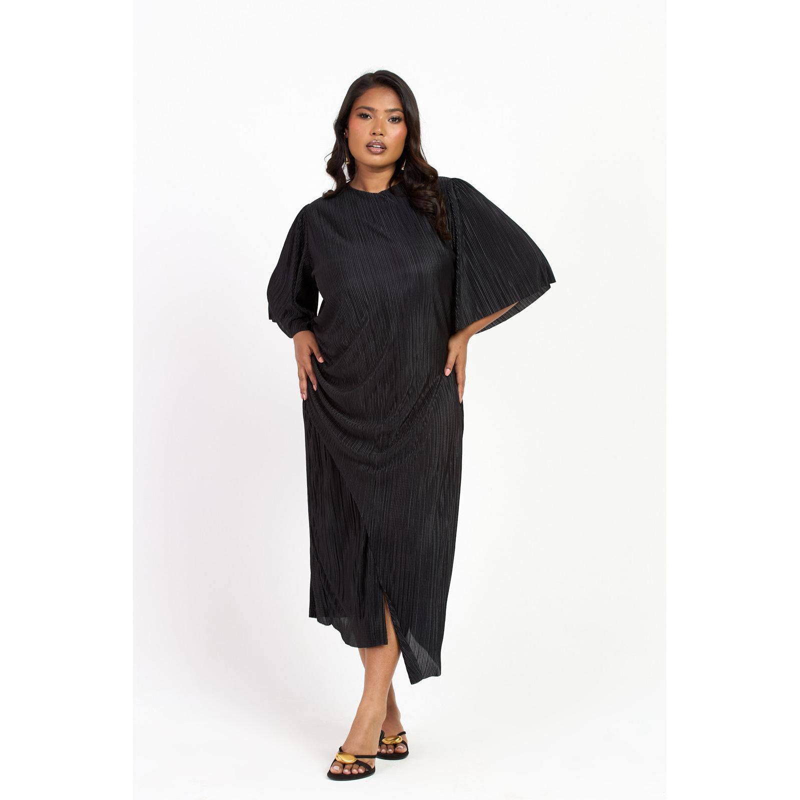 FASHION-SZN CURVE Women's Ruched Side Flutter Sleeve Midi Dress