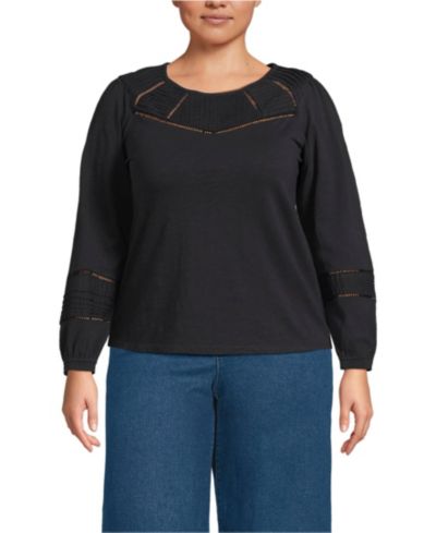Lands' End Women's Plus Size Long Sleeve Slub Pintuck Top