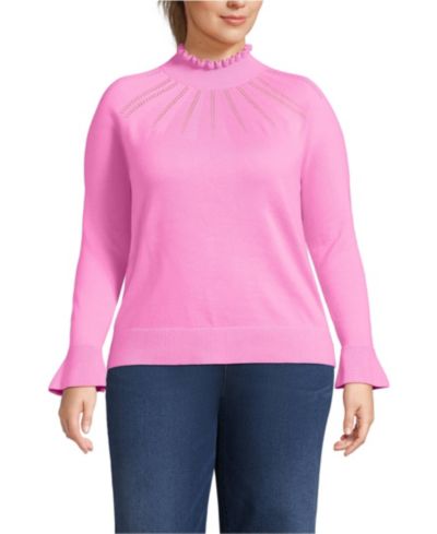 Lands' End Women's Plus Size Cotton Pointelle Turtleneck Sweater