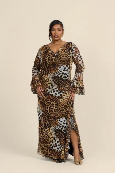Макси-платье FASHION-SZN CURVE Women's Ruffle Leopard Print