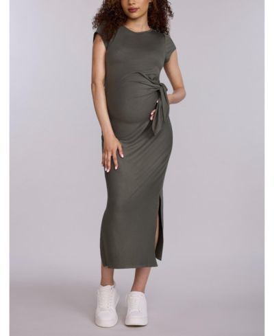 Motherhood Maternity Women's Crew Neck Short Sleeve Side Tie Midi Dress - Motherhood