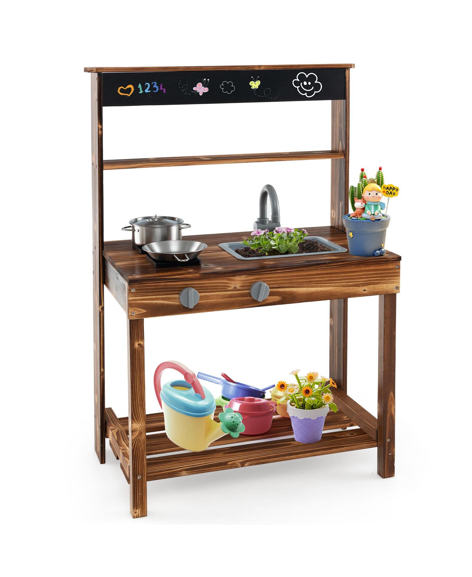 Детская игровая кухня Costway Mud Kitchen с доской и раковиной