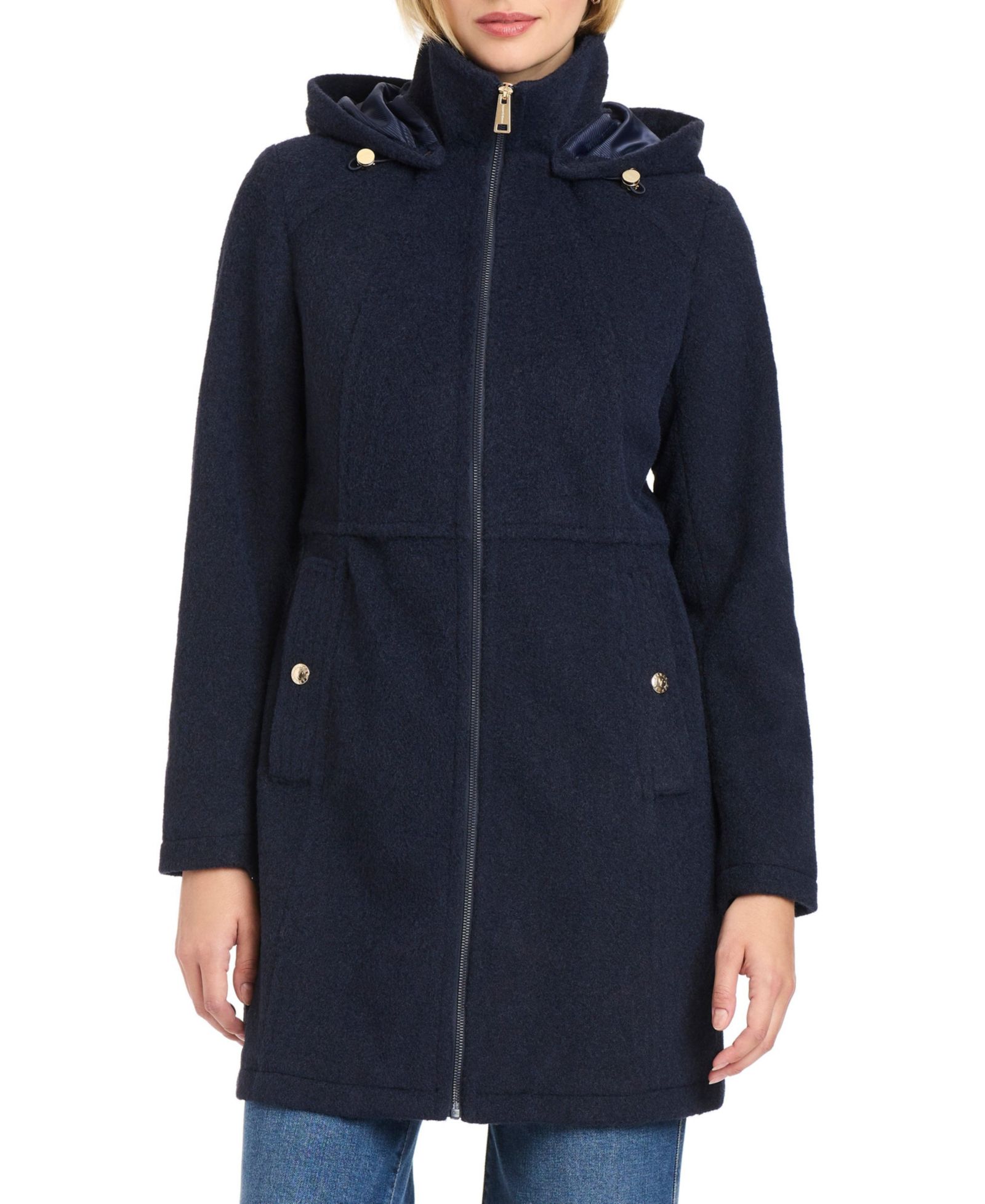 Vince Camuto Women's Zip Front Walker Coat With Detachable Hood