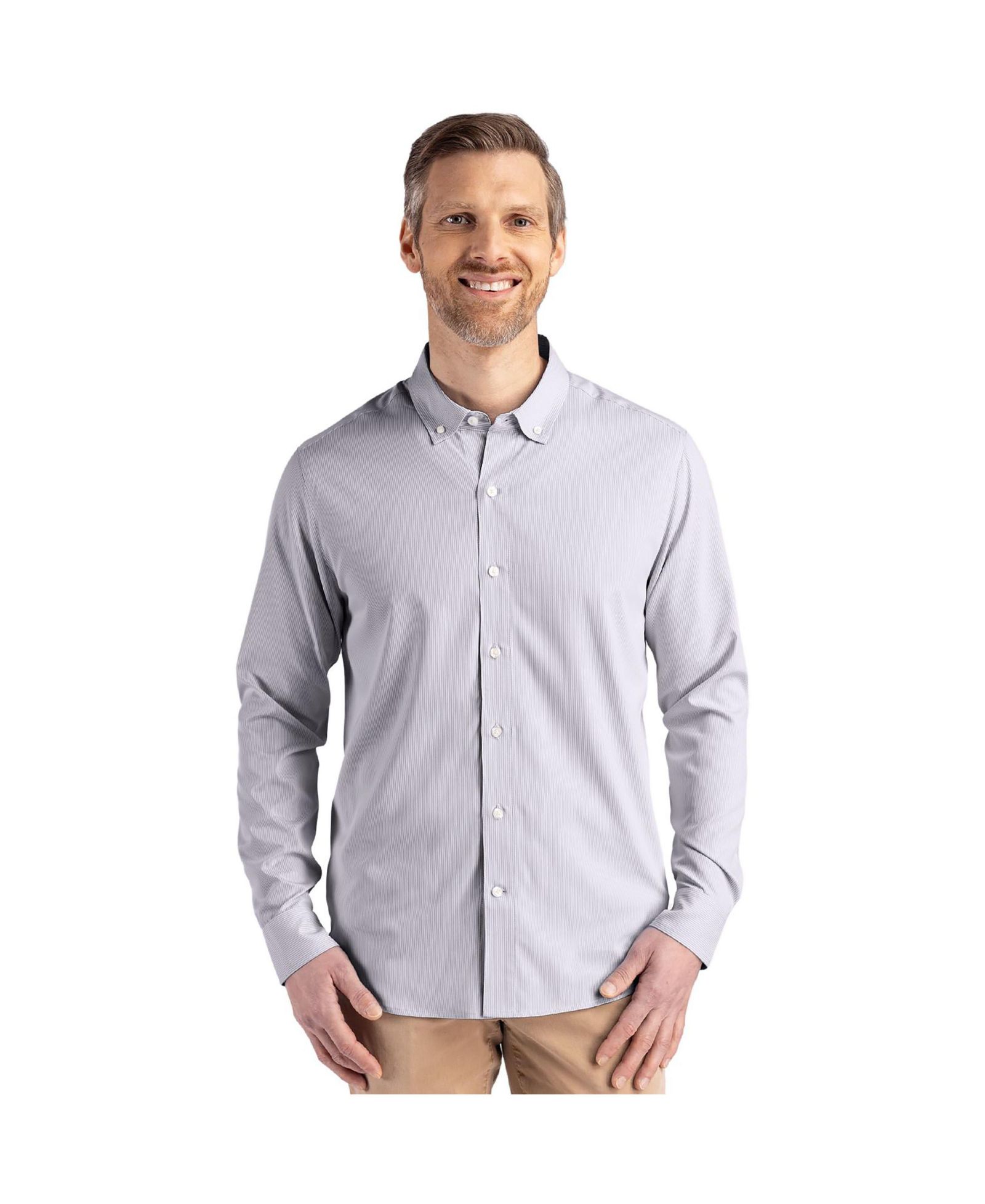 Cutter & Buck Men's Cutter and Buck Skyline Epic Confidence Recycled Pinstripe Long Sleeve Dress Shirt
