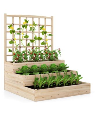 Gymax 44'' x 45'' x 56'' 3-Tier Raised Garden Bed с Lattice Trellis Open-Ended Base