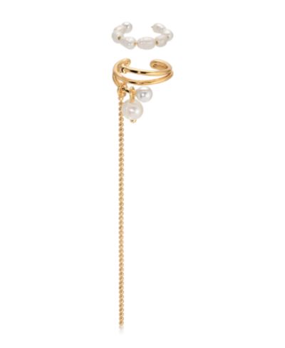 Серьги ETTIKA Cultivated Pearl Drama Gold Cuff Set