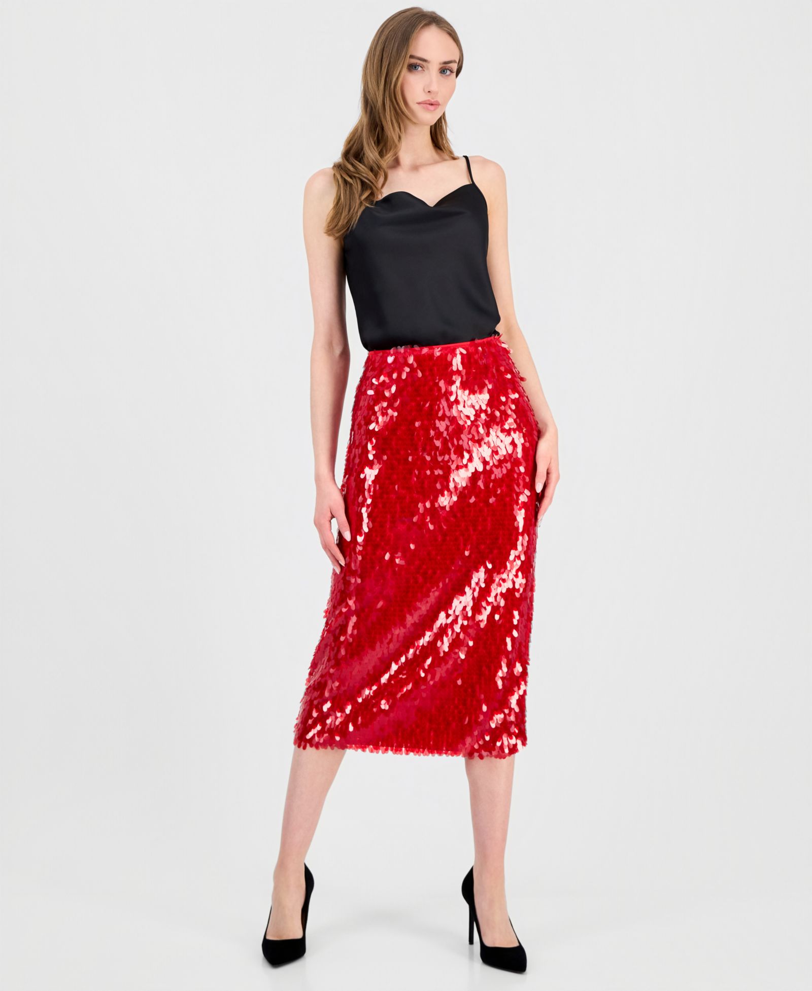 T Tahari Women's Slim-Fit Sequin Midi Skirt