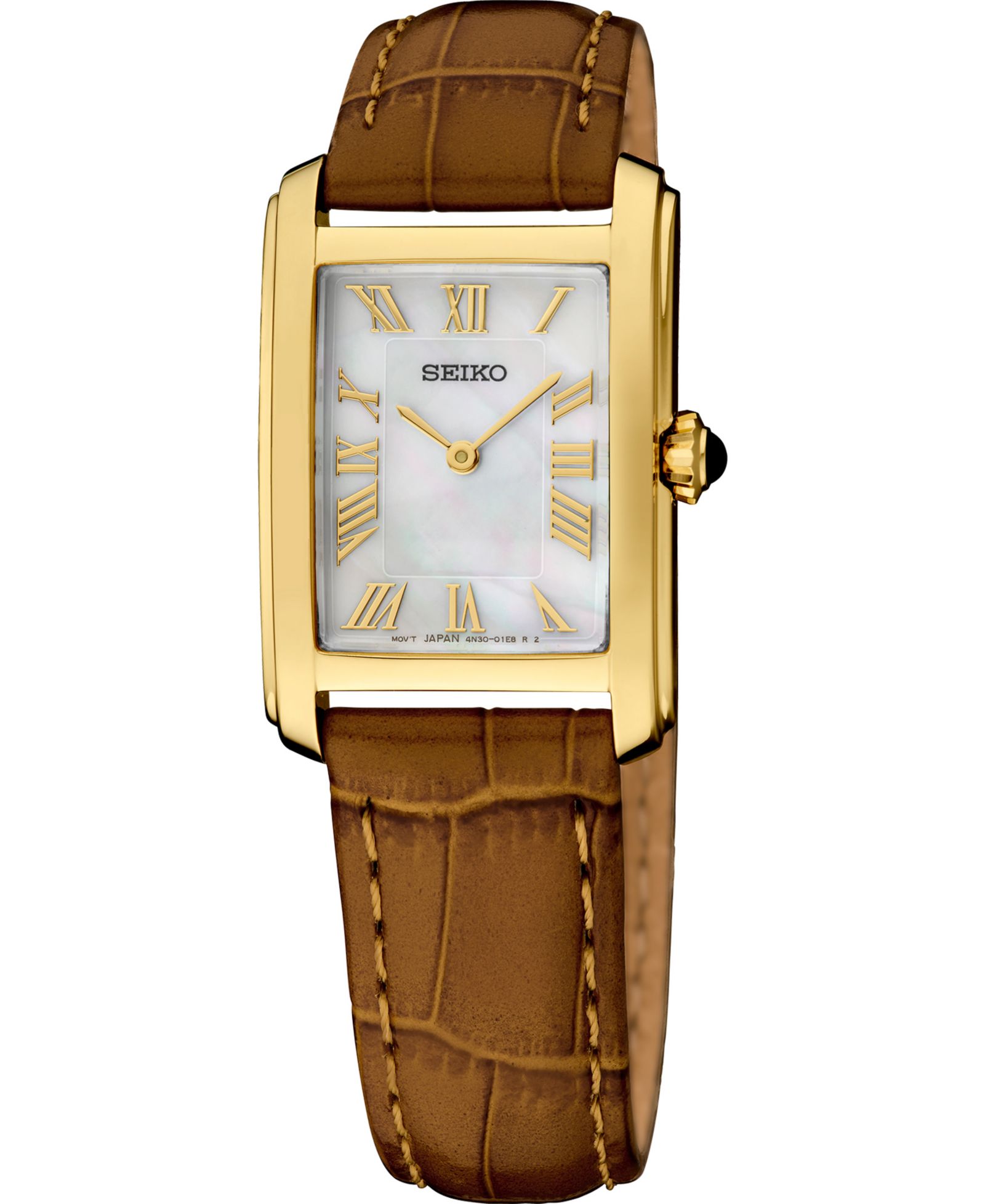 Seiko Женские кварцевые часы Essentials с кожаным ремешком, 22.2mm