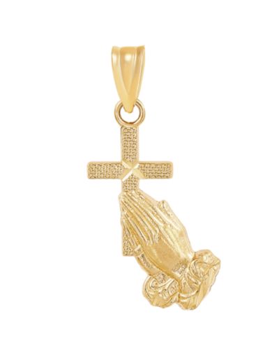 Macy's Praying Hands with Cross Pendant in 10k Yellow Gold