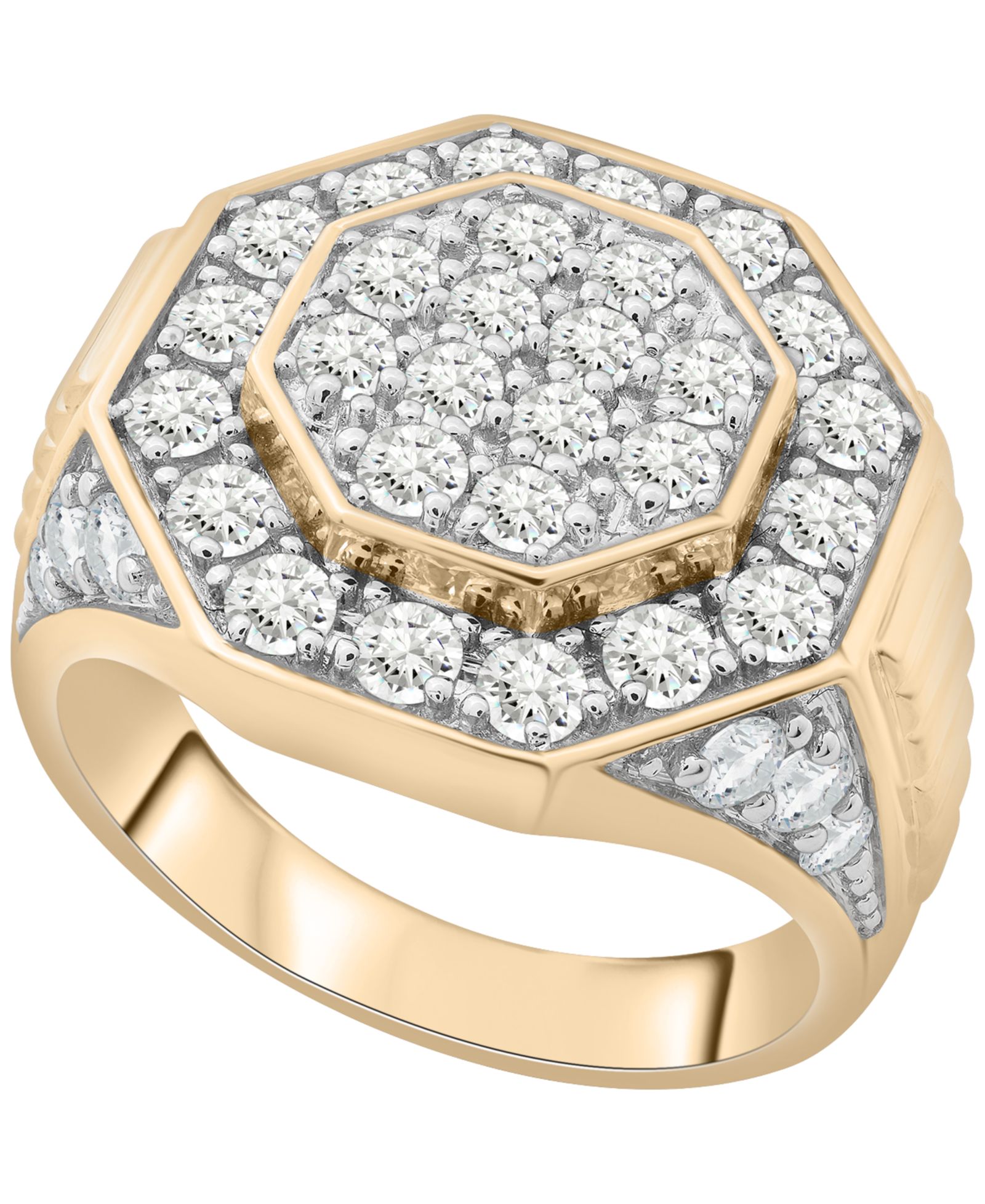 Кольцо Macy's Men's Diamond (2 ct. t.w.) in 14k Gold Plated Sterling Silver