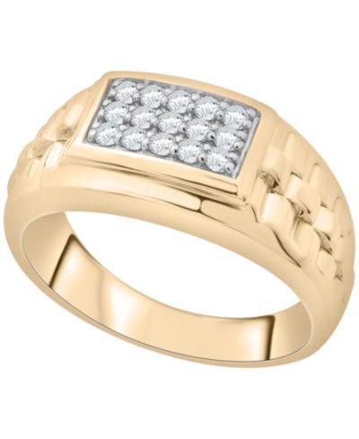Мужское кольцо Macy's Diamond (1/4 ct. t.w.) в позолоченном стерлинговом серебре 14k
