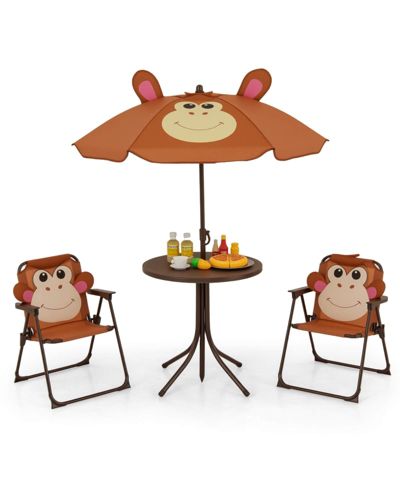 Kids Picnic Table & Chair Set with 2 Folding Chairs & Height Adjustable Umbrella