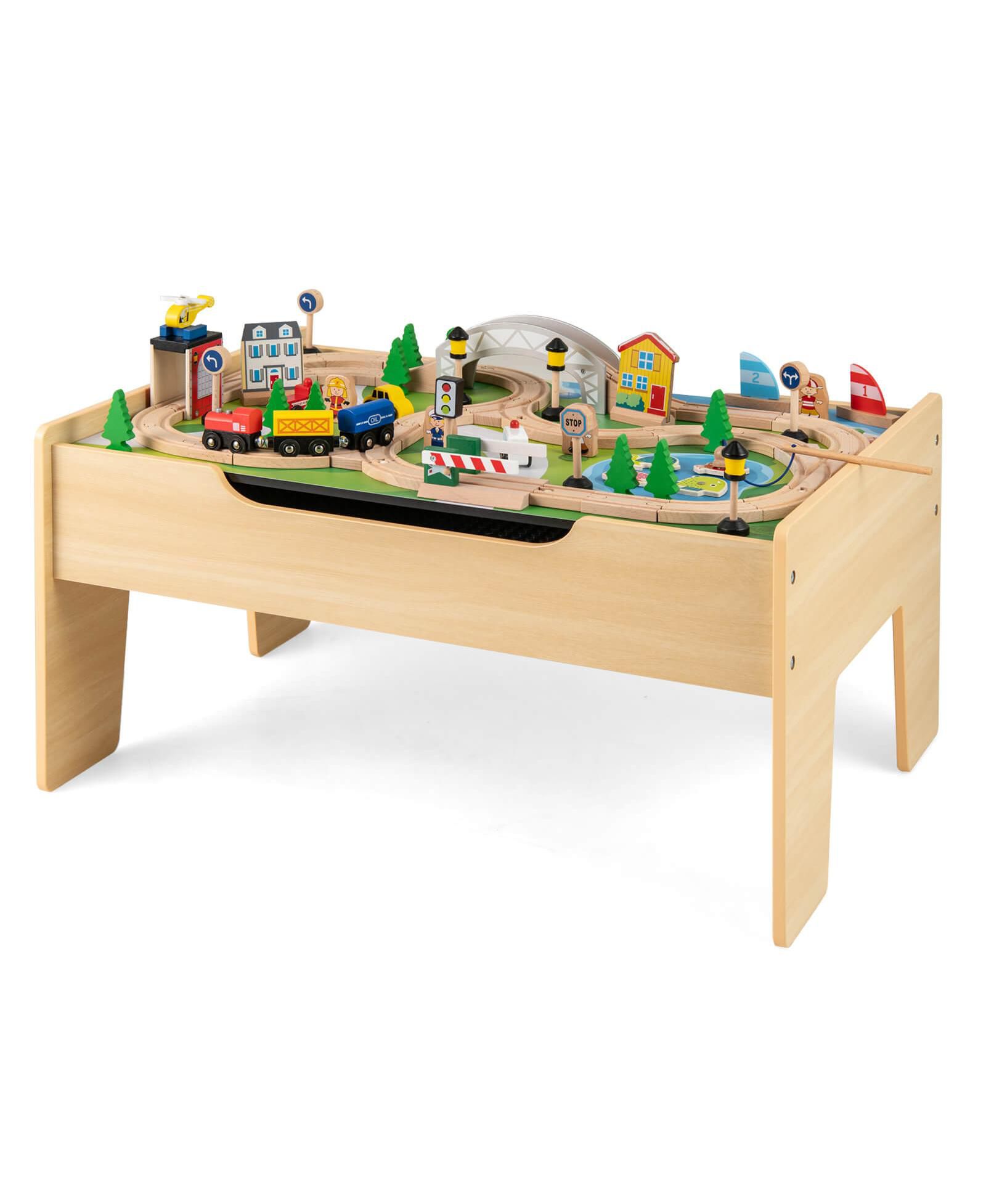 Costway Boys All-in-One Activity Table with Reversible Blackboard & Map Tabletop