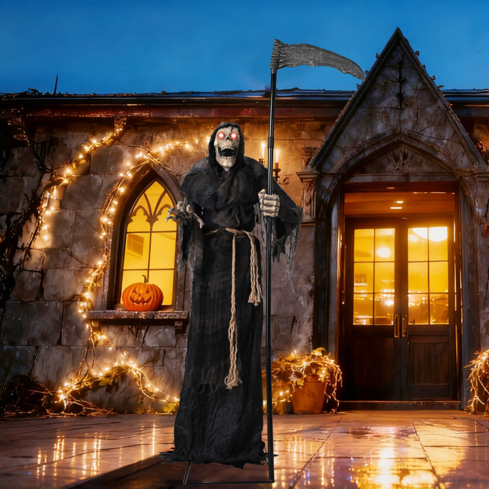 Анимация Yescom Halloween Grim Reaper 6FT Animated with Scythe Motion Activated AC 100V-240V Yard Haunted House Decor 2026