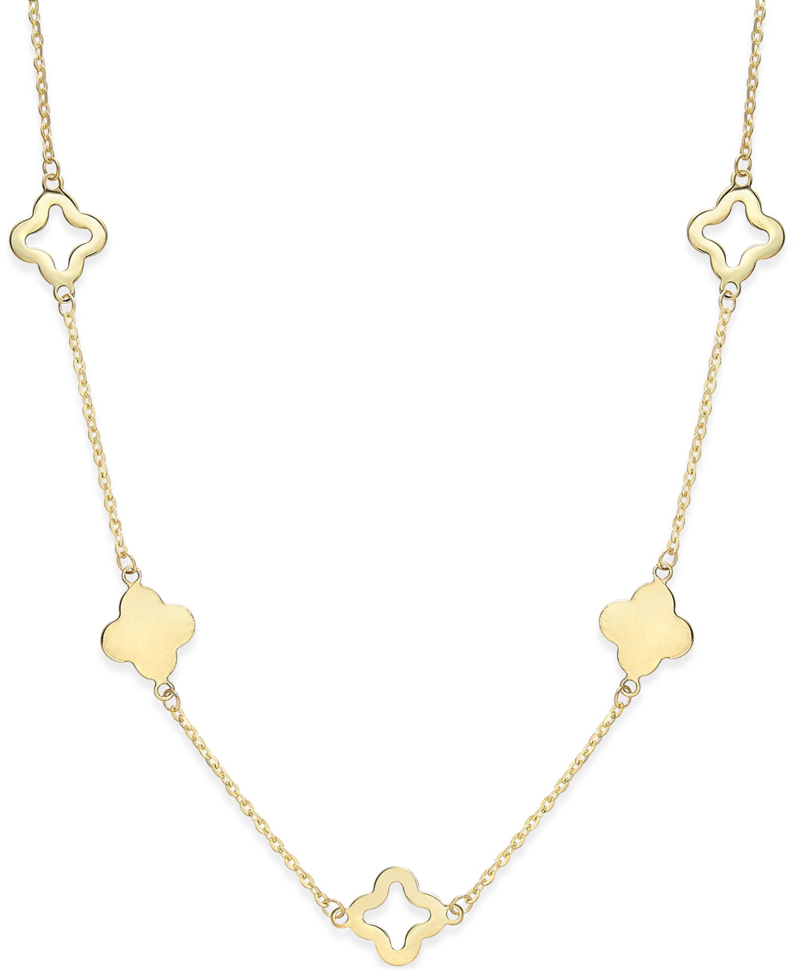 Золотое ожерелье Solid & Silhouette Alternating Clover в 14k Gold
