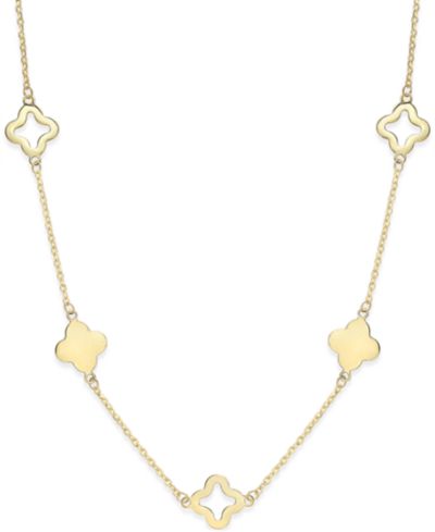 Золотое ожерелье Solid & Silhouette Alternating Clover в 14k Gold