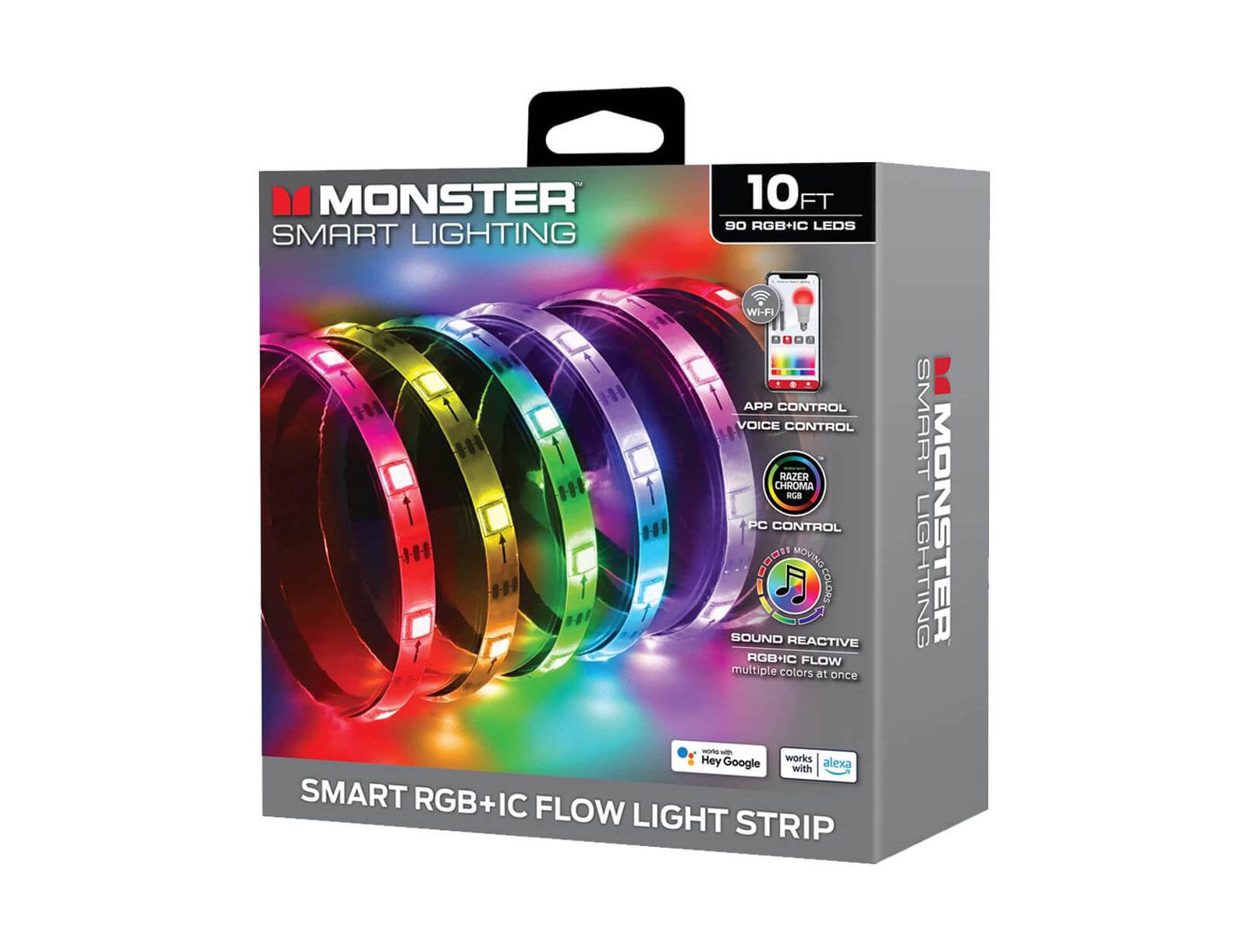 MONSTER CABLE 10 Ft. Sound Reactive Color Flow Indoor LED Light Strip with Razer Chroma Smart Sync