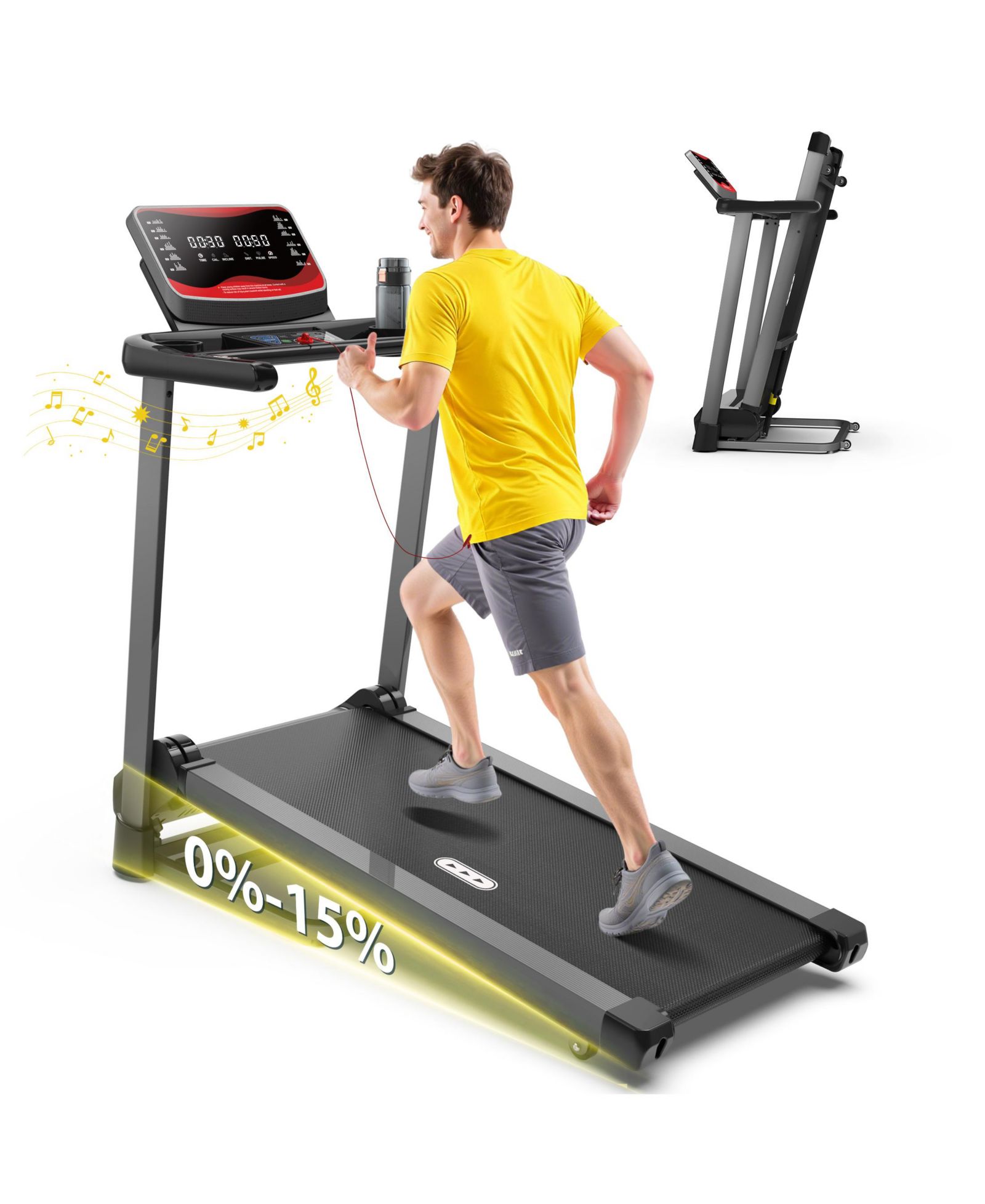 Redliro Folding Treadmill for Home with Incline, 350 lbs Capacity, Running Machine with Bluetooth Speaker