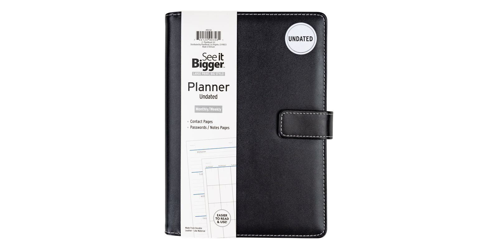 See It Bigger Medium Undated Monthly Weekly 15 Month Padfolio Planner