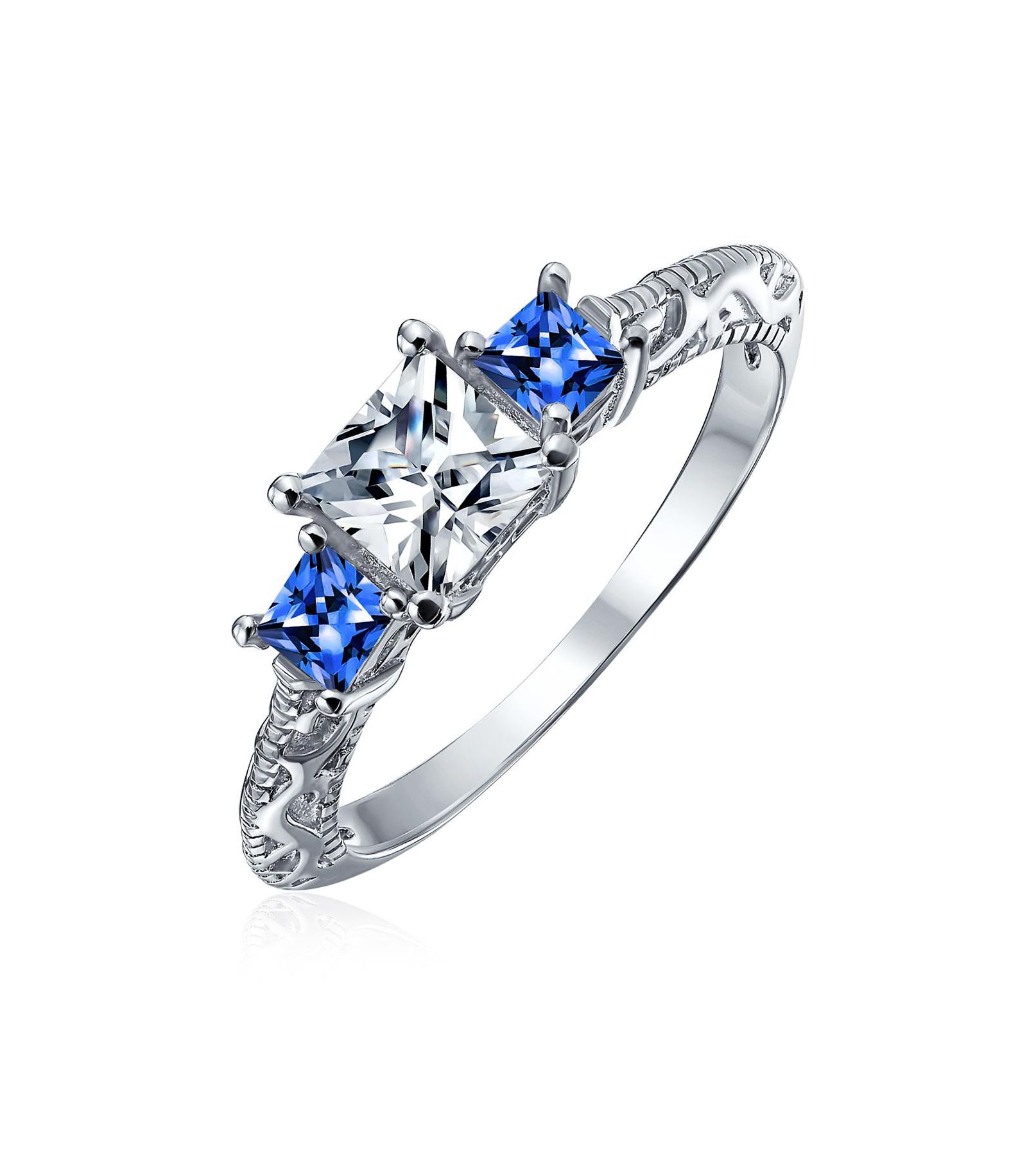 Bling Jewelry CZ Three Stone Past Present Future Cubic Zirconia Promise Ring Sterling