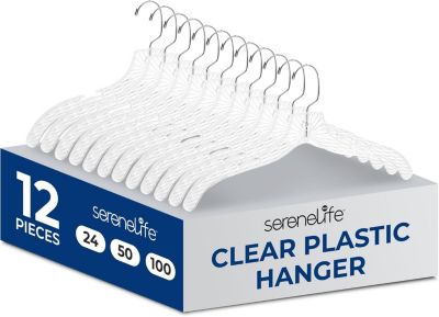 SereneLife 12 Pcs. Clear Plastic Hangers – Non-Slip, Crystal-Cut, Durable & Space-Saving Invisible Hangers for Suits & Clothing (Transparent)