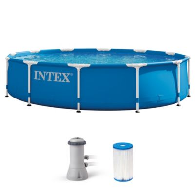 Intex Круглый надувной бассейн с металлической рамой 12' x 30" с насосом