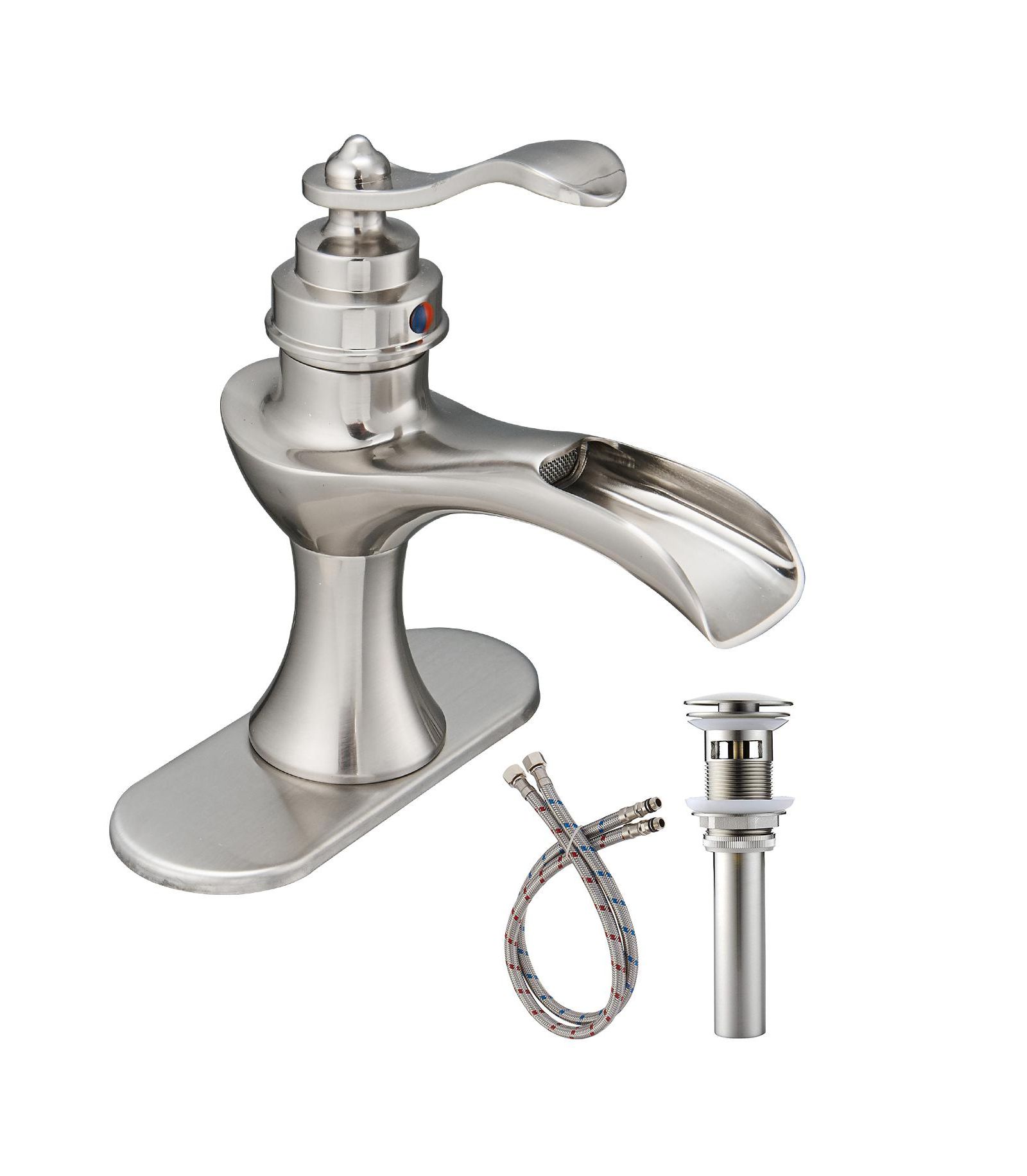 Greenspring Waterfall Single Hole Single-Handle Low-Arc Bathroom Faucet With Pop-up Drain Assembly