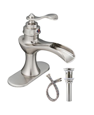 Greenspring Waterfall Single Hole Single-Handle Low-Arc Bathroom Faucet With Pop-up Drain Assembly