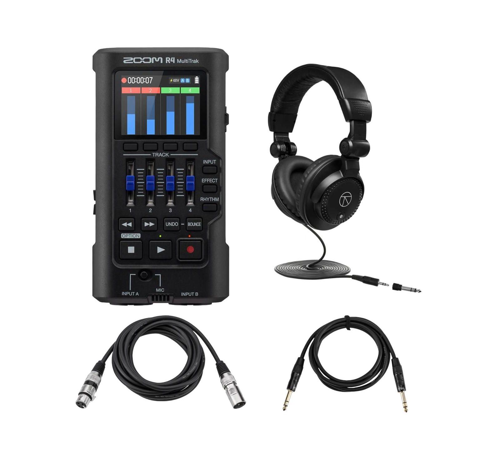 Zoom R4 MultiTrak 32-Bit Float Handheld Recorder + Headphone  Cables