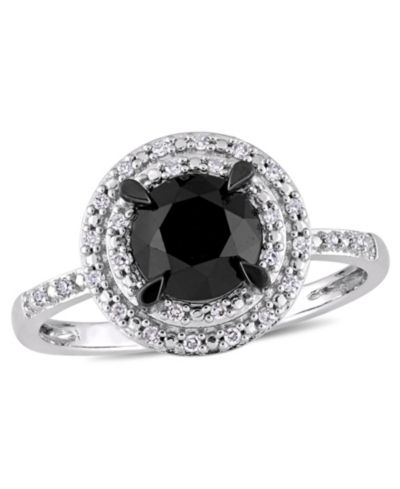 Macy's Black and White Diamond Double Halo Engagement Ring (1-5/8 ct. t.w.) in 14K White or Rose Gold