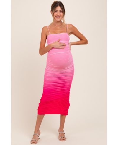 Pinkblush Women's Blue Mesh Ombre Ruched Midi Dress
