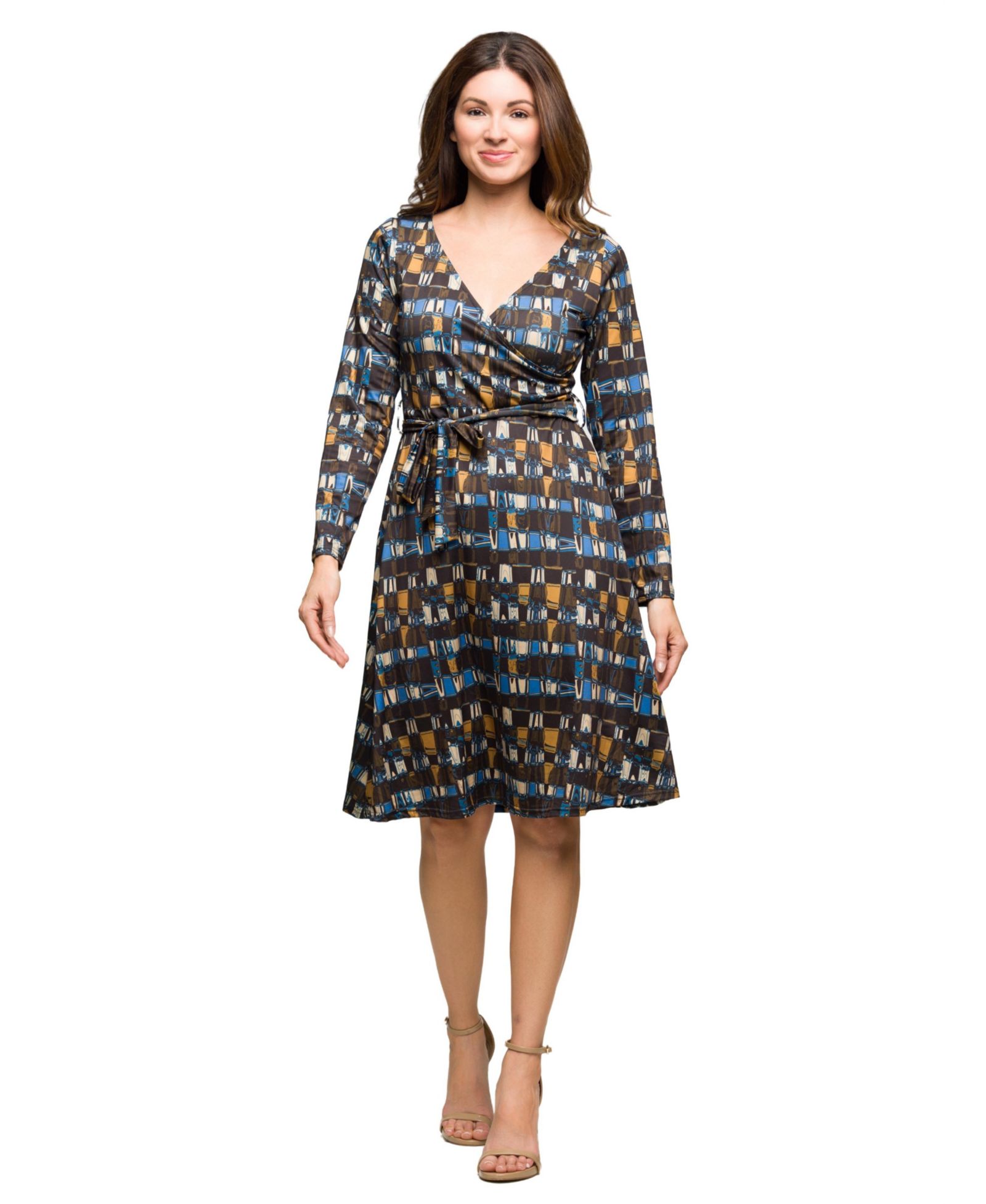 24seven Comfort Apparel Женское облегающее платье с длинными рукавами wrap dress