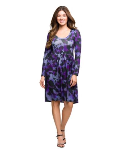 24seven Comfort Apparel Женское платье с длинным рукавом и завышенной талией