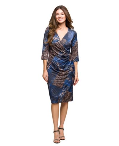 Женское платье с имитацией запаха и рукавом три четверти 24seven Comfort Apparel