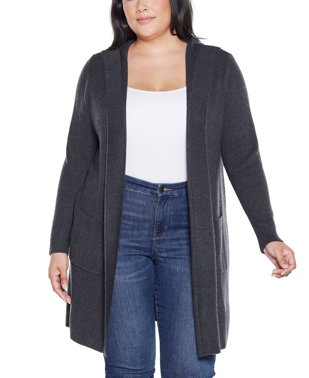 Кардиган-свитер Belldini Plus Size с капюшоном и декоративной строчкой