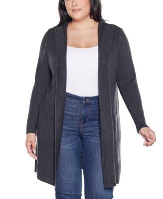 Belldini Plus Size  Hooded Novelty-Stitch Coatigan Sweater