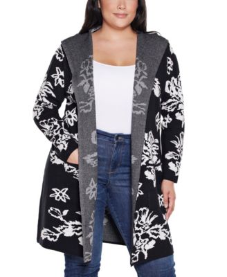 Женский кардиган-свитер Belldini Plus Size с капюшоном и осенним ботаническим принтом