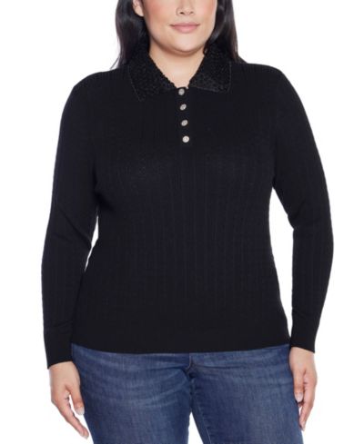 Belldini Plus Size Black Label  Beaded Collar Sweater