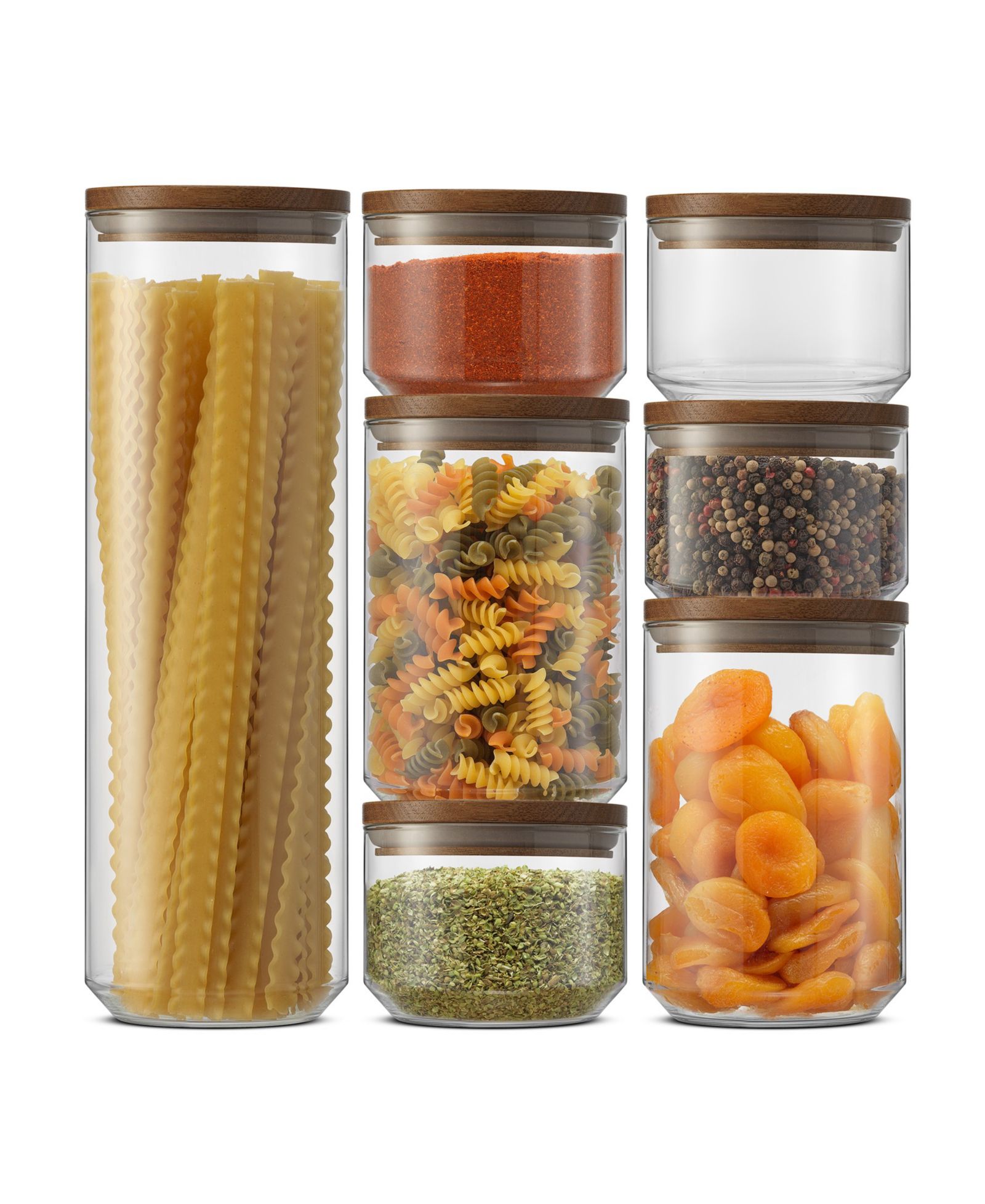 JoyJolt Holden 7-Pc. Stackable Glass Storage Canister Set with Wood Lids