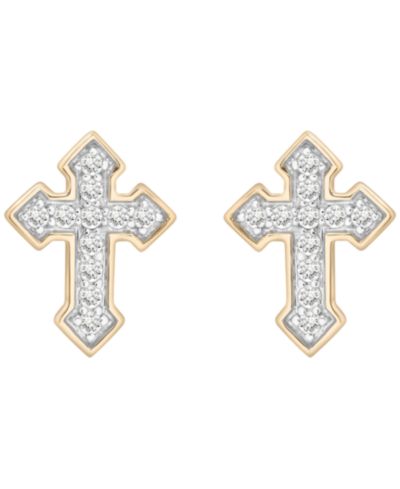 Macy's Men's Diamond (1/4 ct. t.w.) Cross Stud Earring in 10k Yellow Gold