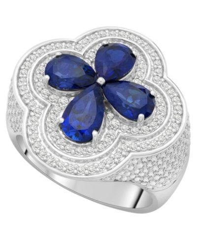 Мужское кольцо Macy's Sapphire (3-1/2 ct. t.w.) & Diamond (1/3 ct. t.w.) из стерлингового серебра