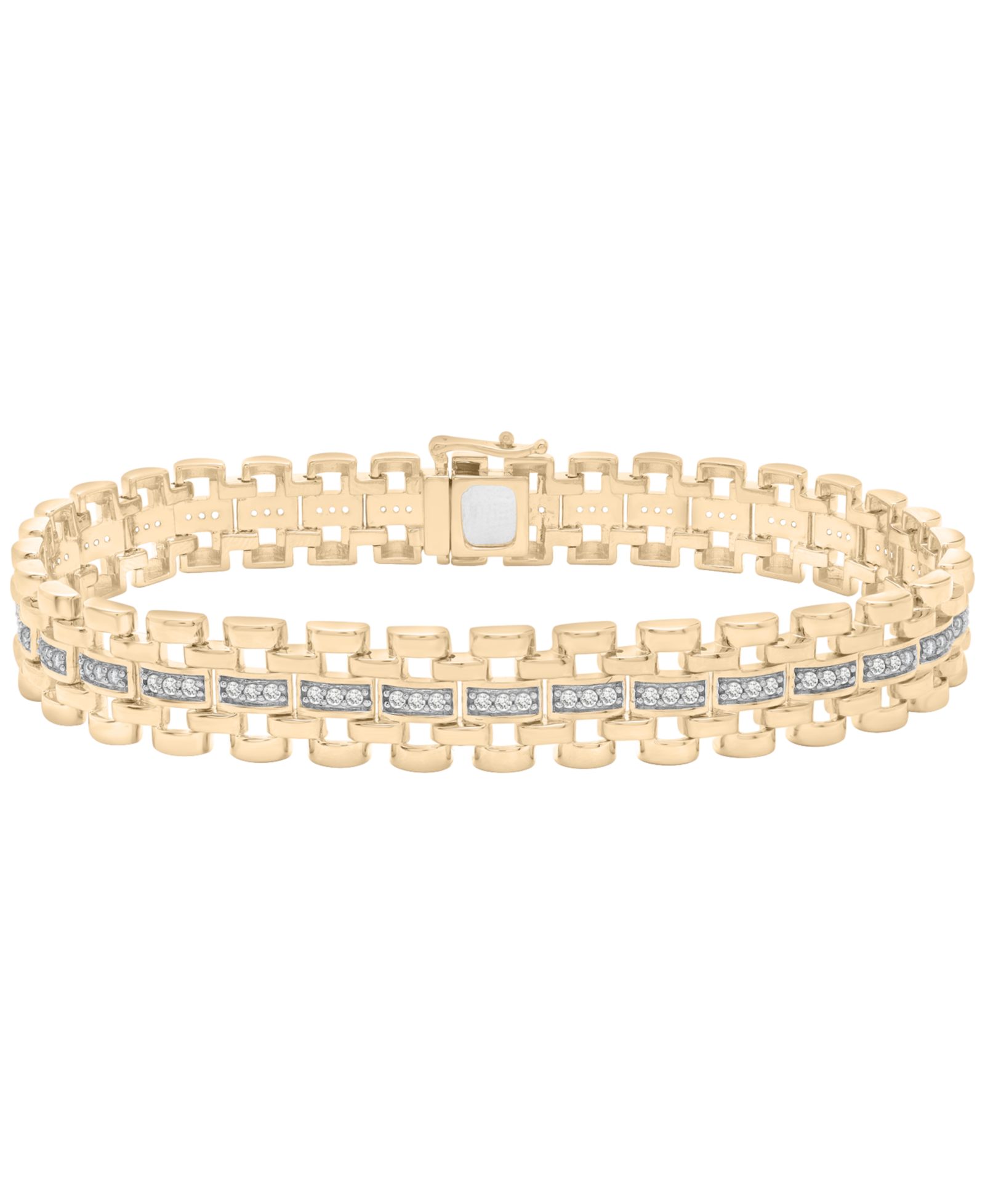 Macy's Men's Diamond (1 ct. t.w.) Link Bracelet in 14k Gold-Plated Sterling Silver