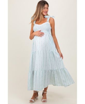 Pinkblush Women's Floral Striped Smocked Shoulder Tie Maxi Dress