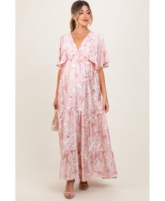 Pinkblush Maternity Floral Short Sleeve Deep V-Neck Tiered Maternity Maxi Dress