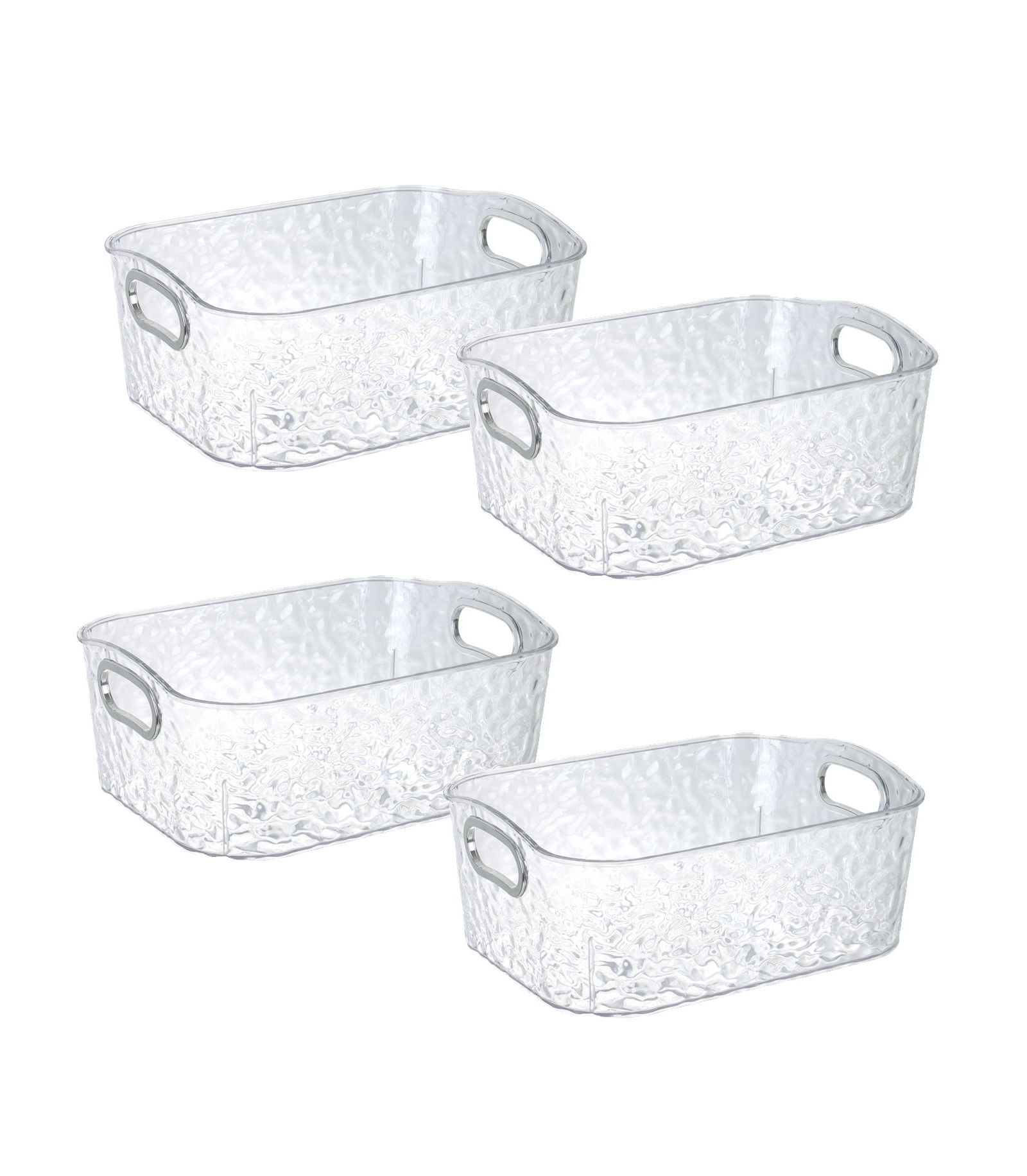 Trio Essentials Trio Home 4 Pack Clear Storage Bins with Silver Handles, Container Bins for Organizing - Bathroom, Kitchen, Pantry, Closet, Vanity
