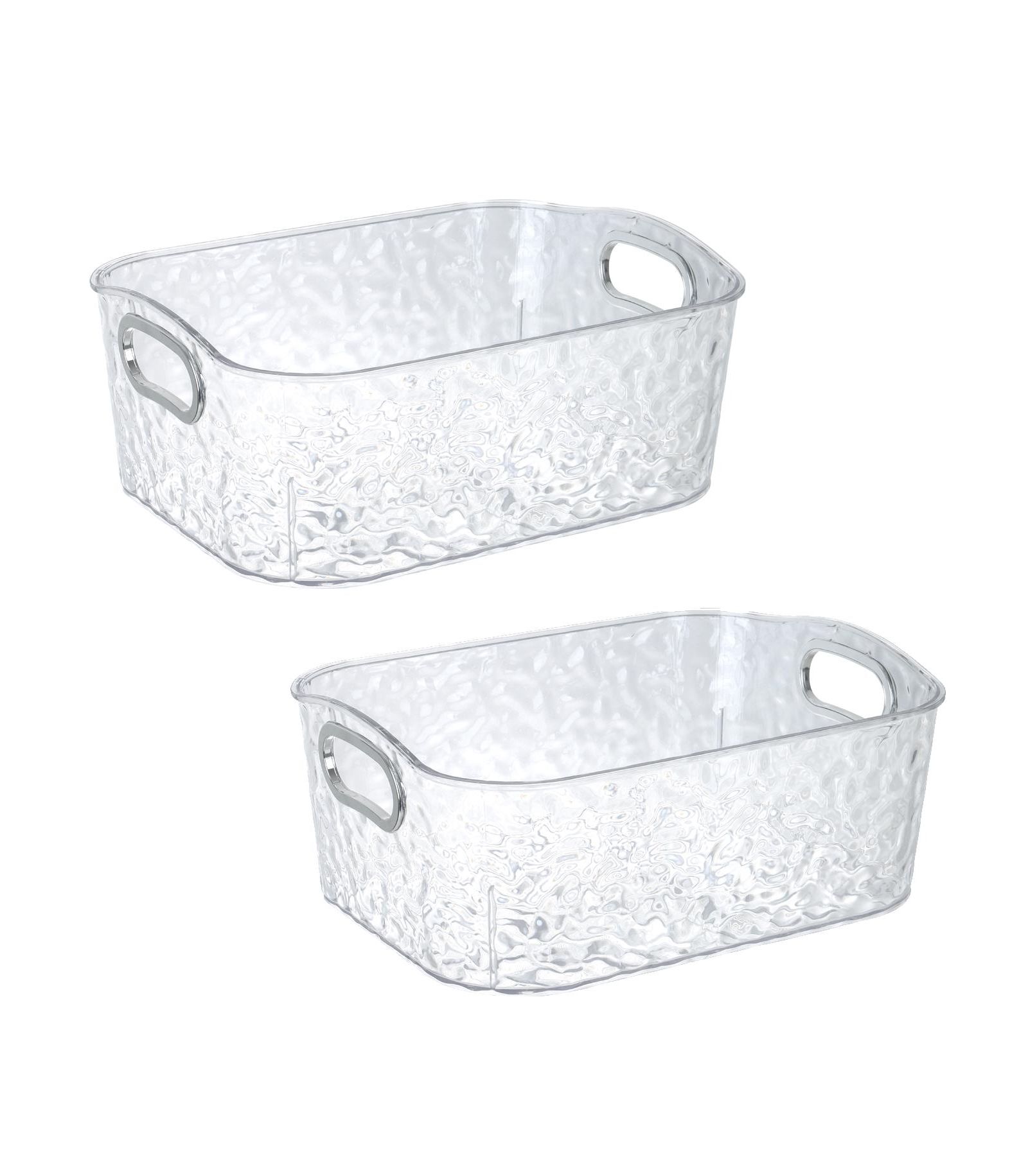 Trio Essentials Home 2 Pack Clear Storage Bins with Silver Handles, Container Bins for Organizing - Bathroom, Kitchen, Pantry, Closet, Vanity