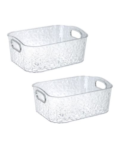 Trio Essentials Home 2 Pack Clear Storage Bins with Silver Handles, Container Bins for Organizing - Bathroom, Kitchen, Pantry, Closet, Vanity