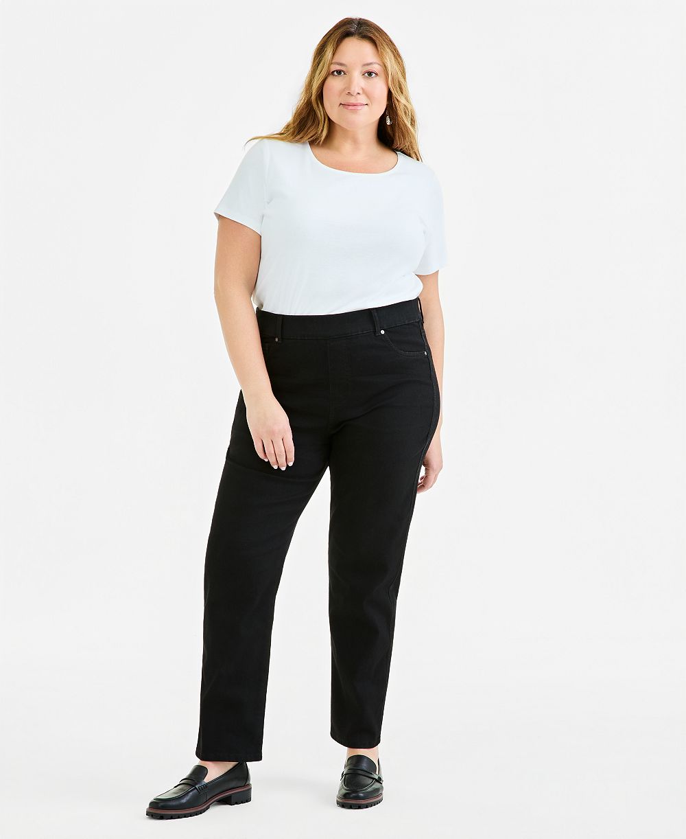 Style & Co Plus Size Shaping Pull-On Straight Jeans, Macy's Exclusive